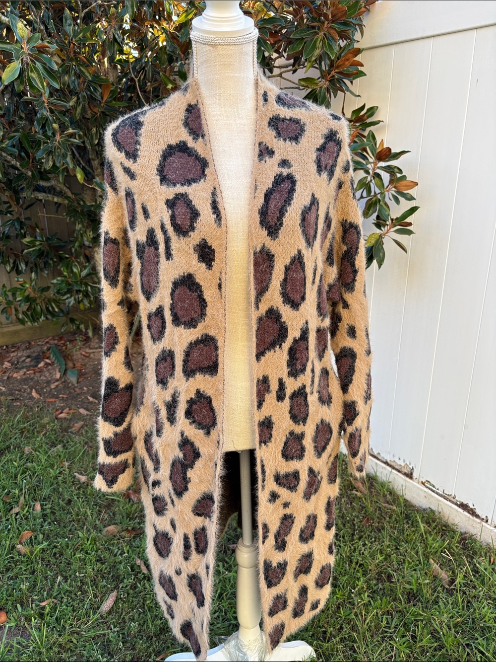 Leopard Print Open-Front Women's Sweater Cardigan - Tan